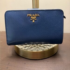 Prada Midnight Blue Wallet with Gold Accents